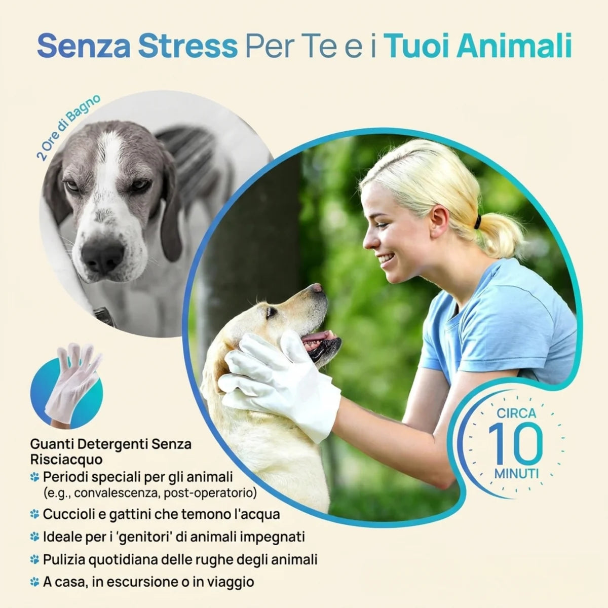 Guanti Detergenti Senza Risciacquo per Cani e Gatti