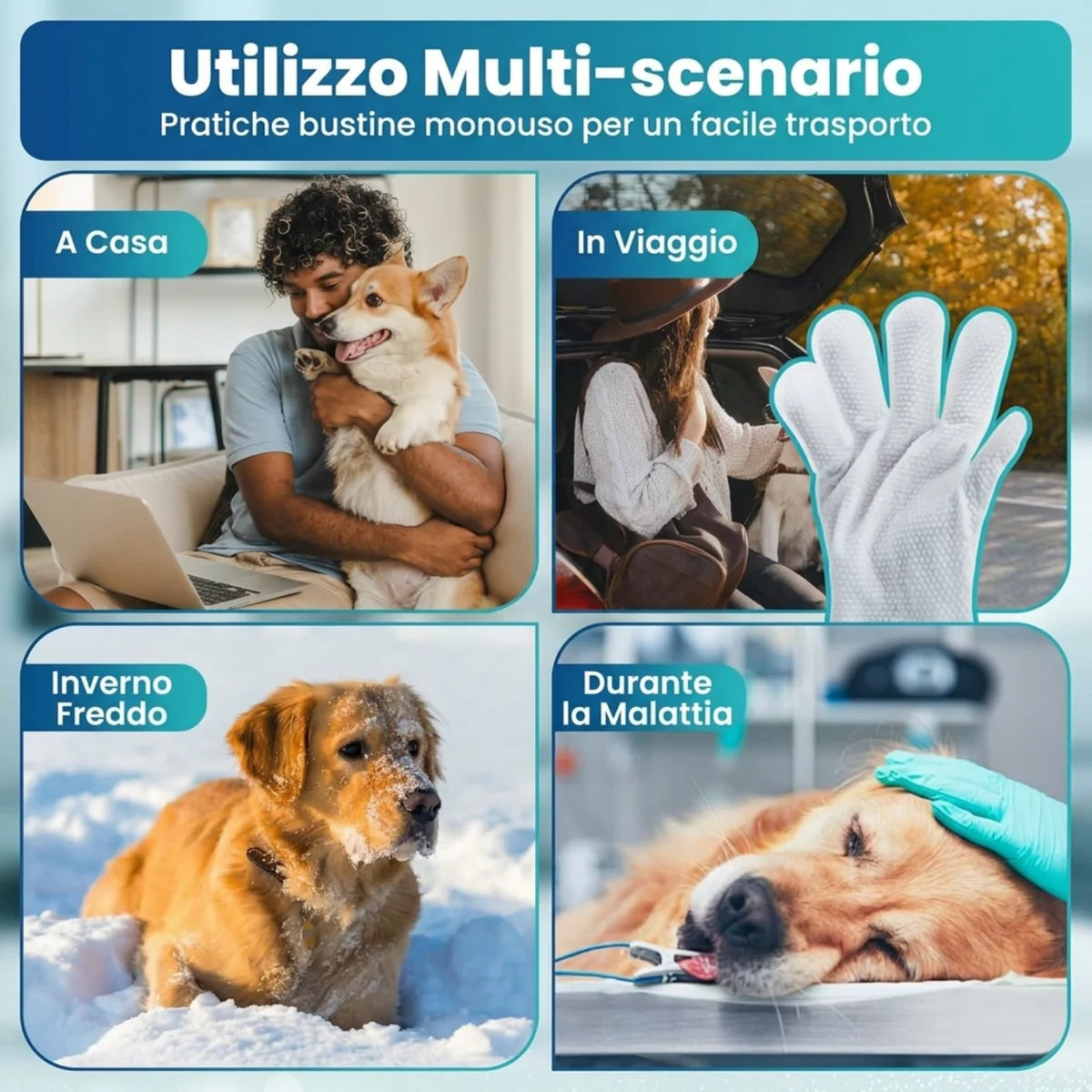 Guanti Detergenti Senza Risciacquo per Cani e Gatti